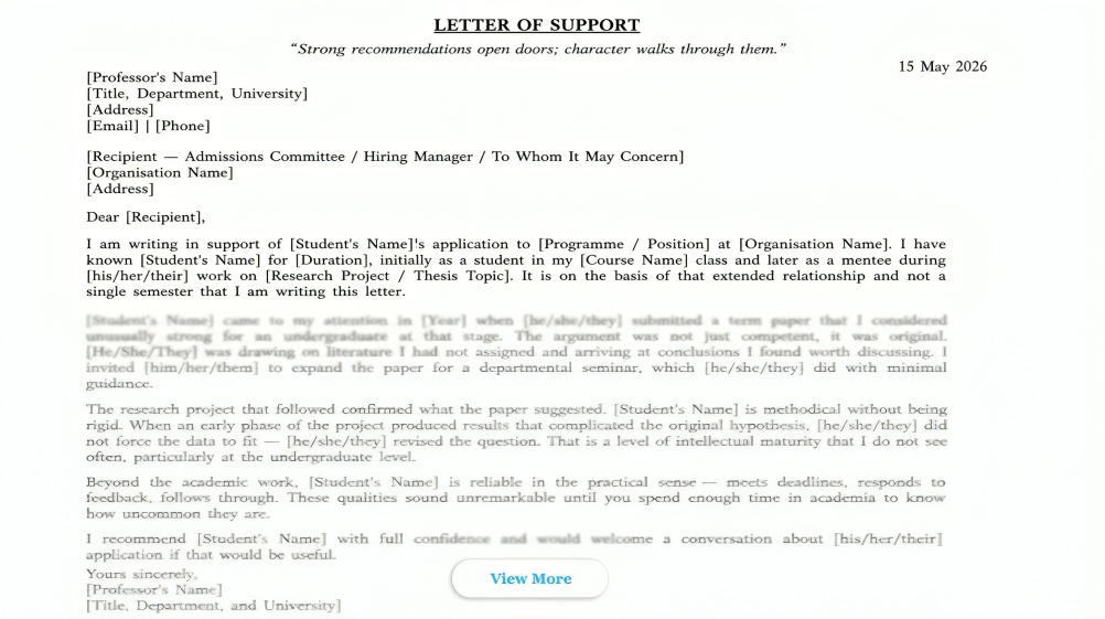 Letter of Recommendation Sample from a Professor