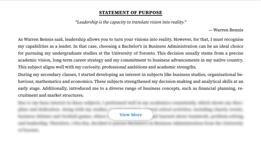 sop for applying to undergraduate courses in canada sample