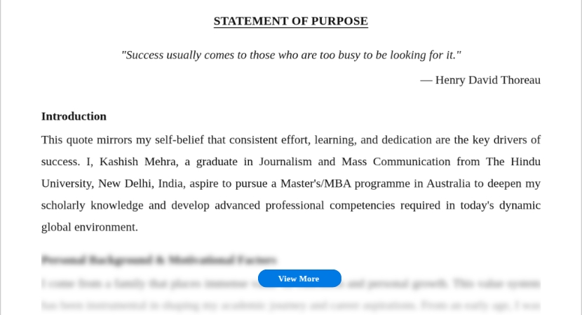 SOP for Master's in Australia