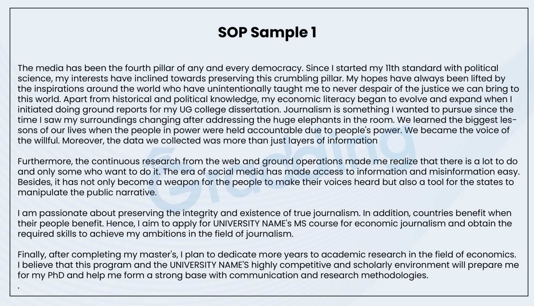 SOP for masters in economic journalism - gradding