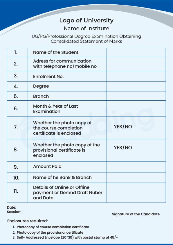 Application of Consolidated Marksheet