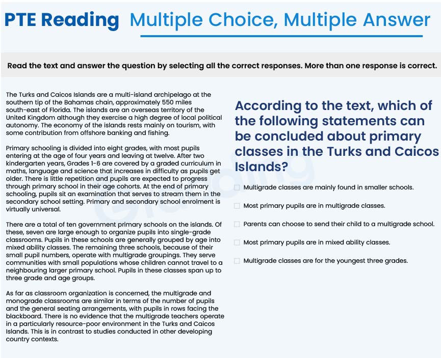 Obtain a proper understanding of PTE reading multiple choice multiple answer with Gradding.com