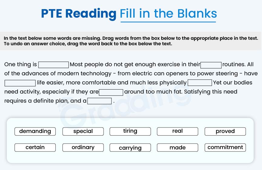 Practice the PTE reading fill in the blanks task with Gradding.com